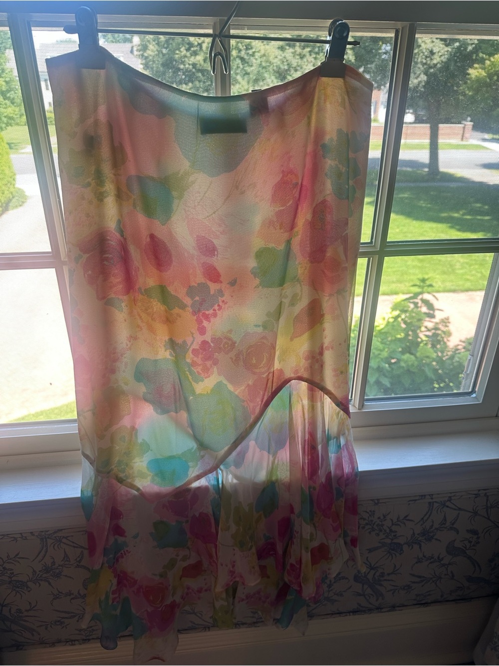Dana Buchman silk lined skirt asymmetrical size 12 pink green watercolor $335 - Picture 8 of 16